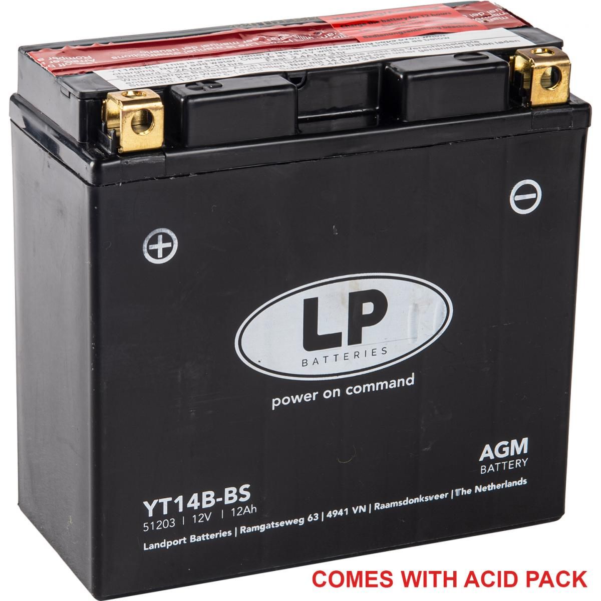 BATTERY LT14B-BS 12V 12Ah, LANDPORT 51203 MAINTENAN FREE, YT14B-4 AGM