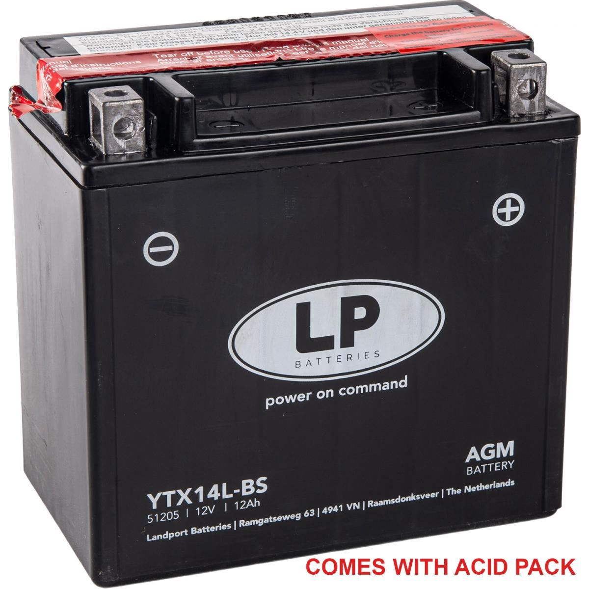 BATTERY LTX14L-BS 12V 12AH, LANDPORT Maintenance Free, AGM, YTX14L-BS