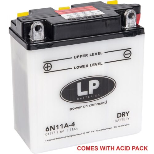 BATTERY 6N11A-4 6V 11AH WITH ACID PACK, LANDPORT 01117, ROAD, MA 6N11A-4