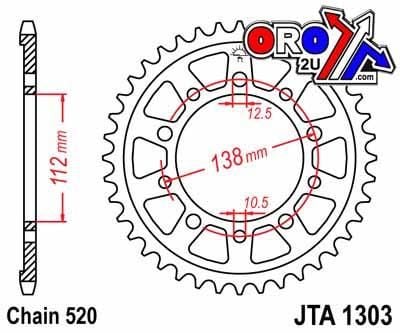 REAR SPROCKET ALLOY JTA1303.43 BLACK, HONDA ROAD CHAIN 520