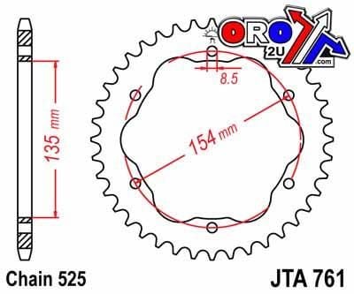REAR SPROCKET ALLOY JTA761.38BLK, DUCATI ROAD CHAIN TYPE 525