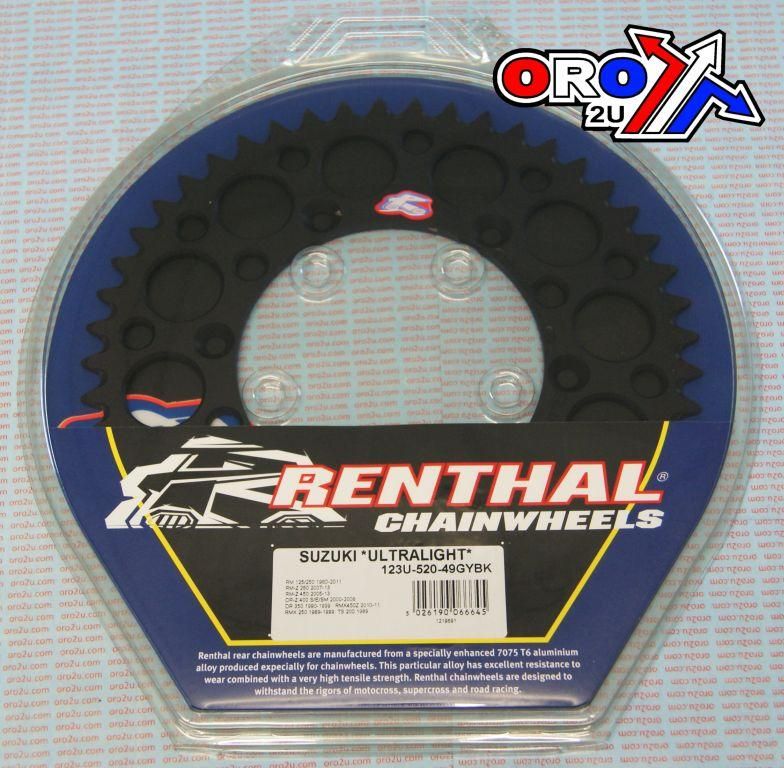 REAR SPROCKET ALLOY RENTHAL, ULTRALITE 123U-520-49GYBK BLACK - Image 2