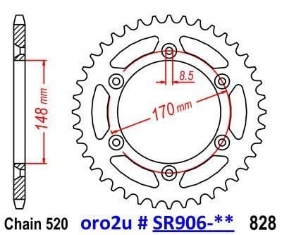 MINO REAR SPROCKET JTR828 ALLOY RACING, 25-412-520-49 - Image 2
