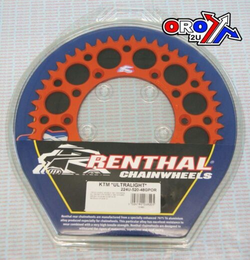 REAR SPROCKET RENTHAL KTM, ULTRALITE 224U-520-48GPOR ORANGE, 224U-520-48GPOR