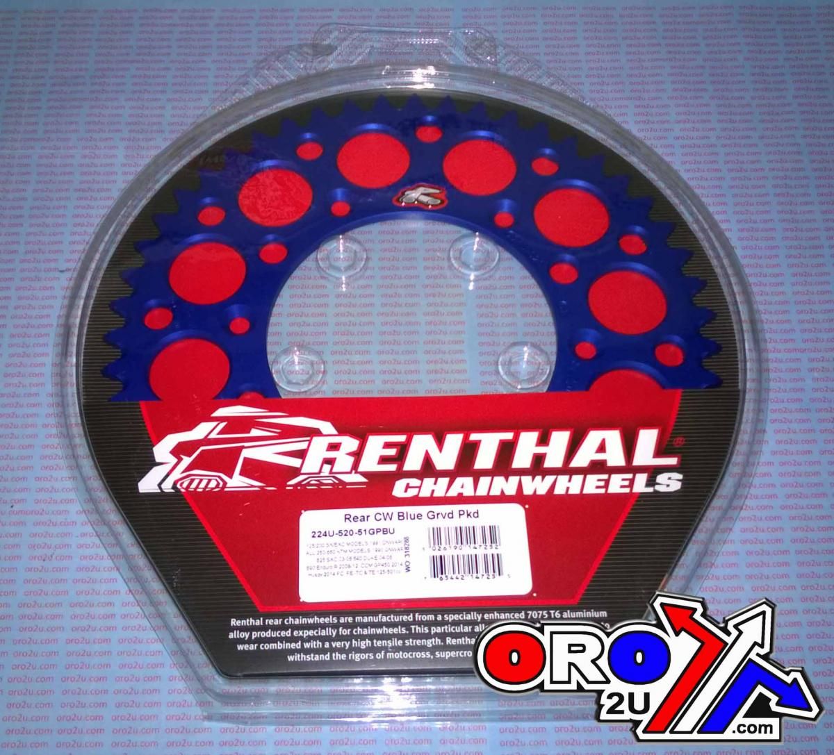 REAR SPROCKET RENTHAL KTM, ULTRALITE 224U-520-51GPBU BLUE - Image 2