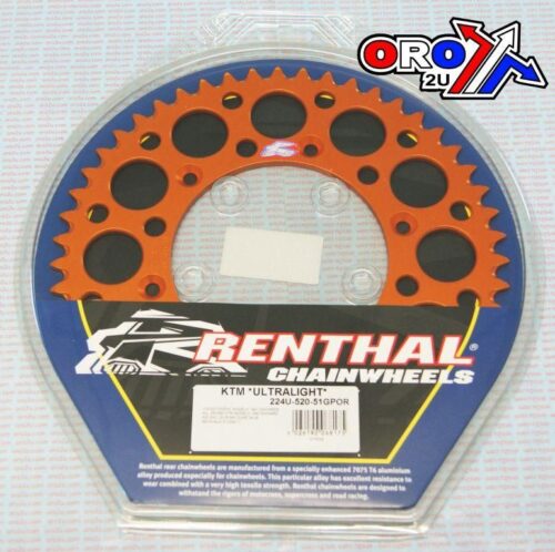 REAR SPROCKET RENTHAL KTM, ULTRALITE 224U-520-51GPOR ORANGE, 224U-520-51GPOR