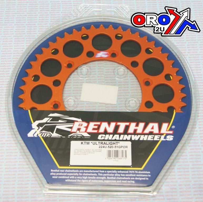 REAR SPROCKET RENTHAL KTM, ULTRALITE 224U-520-51GPOR ORANGE, 224U-520-51GPOR