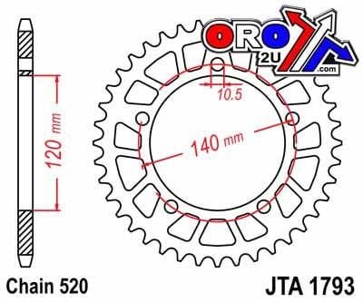 REAR SPROCKET ALLOY JTA1793.42, CHAIN CONVERSION 520 - Image 2