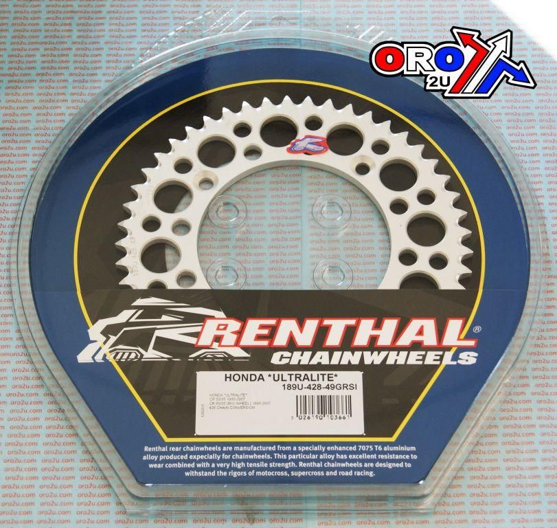 REAR SPROCKET ALLOY RENTHAL, ULTRALITE 189U-428-49GRSI SILVER