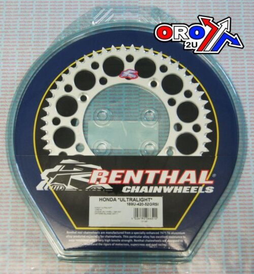 REAR SPROCKET ALLOY RENTHAL, ULTRALITE 189U-420-52GRSI SILVER