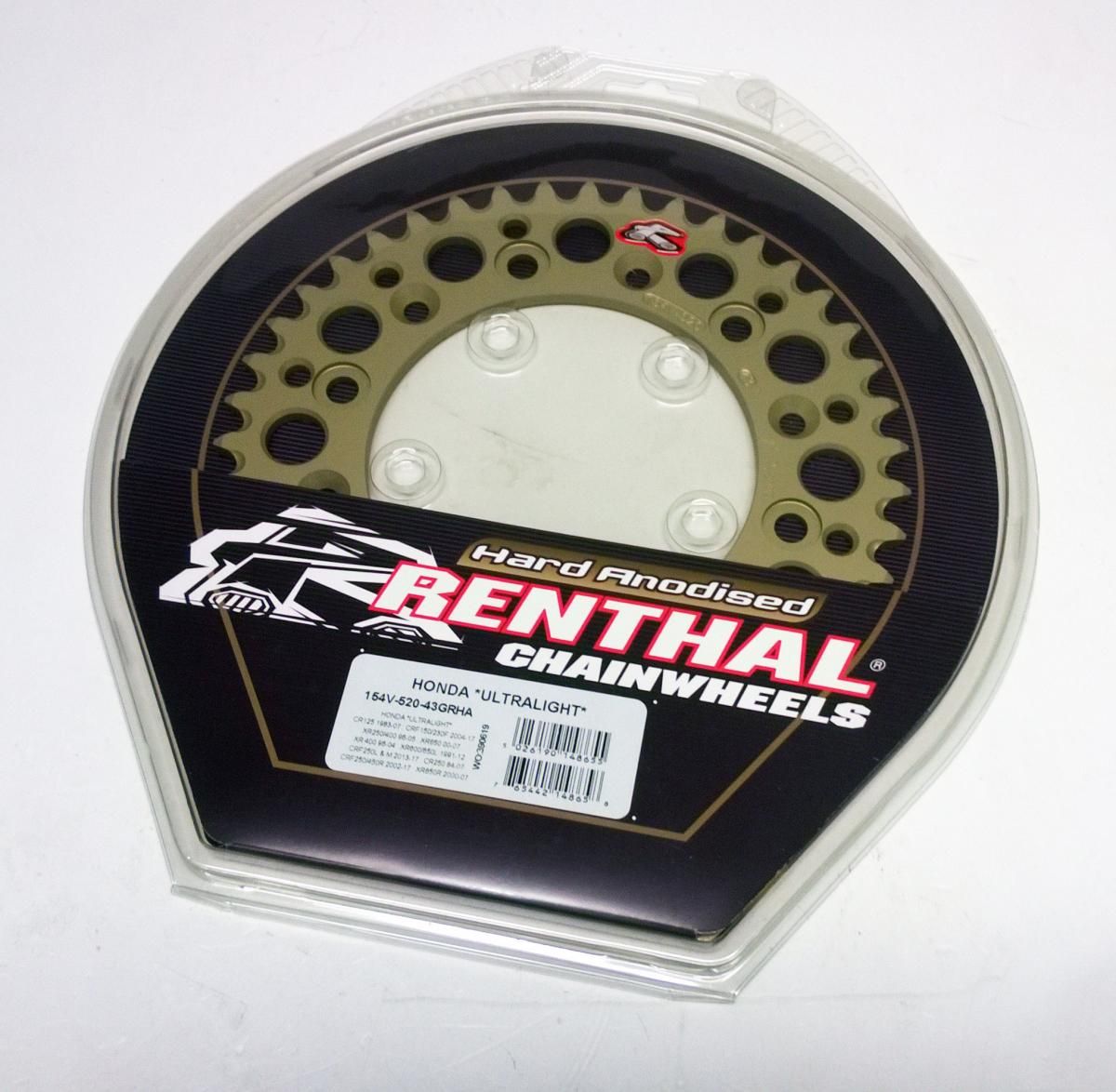 REAR SPROCKET ALLOY RENTHAL, RENTHAL GROOVED HARD ANODISED, ULTRALITE 154W-520-43GHA - Image 2