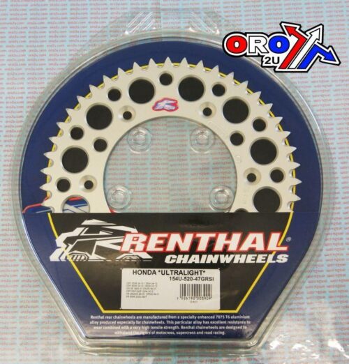 REAR SPROCKET ALLOY RENTHAL, ULTRALITE 154U-520-47GRSI SILVER, 154U-520-47GRSI