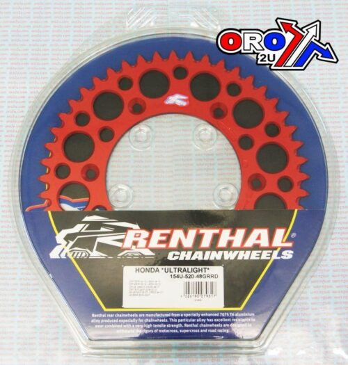 REAR SPROCKET ALLOY RENTHAL, ULTRALITE 154U-520-48GRRD RED, 154U-520-48GRRD
