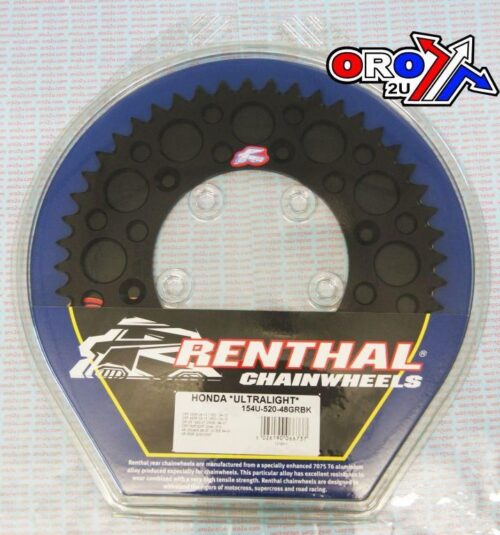 REAR SPROCKET ALLOY RENTHAL, ULTRALITE 154U-520-48GRBK BLACK, 154U-520-48GRBK