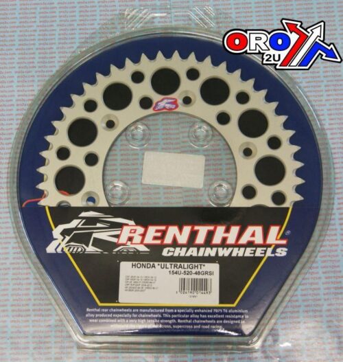 REAR SPROCKET ALLOY RENTHAL, ULTRALITE 154U-520-48GRSI SILVER, 154U-520-48GRSI