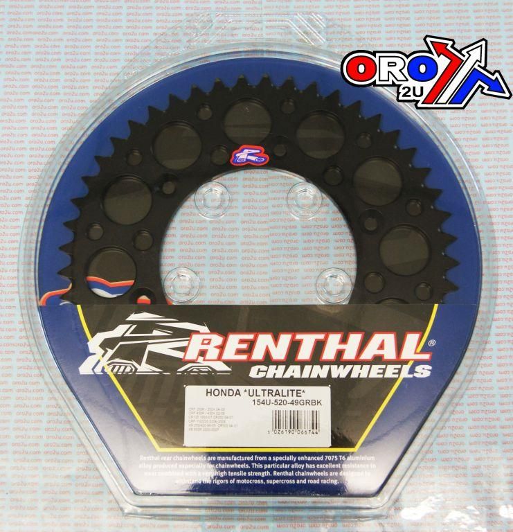 REAR SPROCKET ALLOY RENTHAL, ULTRALITE 154U-520-49GRBK BLACK