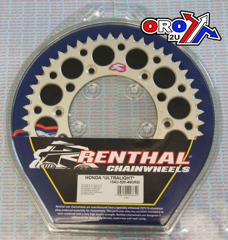 REAR SPROCKET ALLOY RENTHAL, ULTRALITE 154U-520-49GRSI SILVER, 154U-520-49GRSI - Image 2