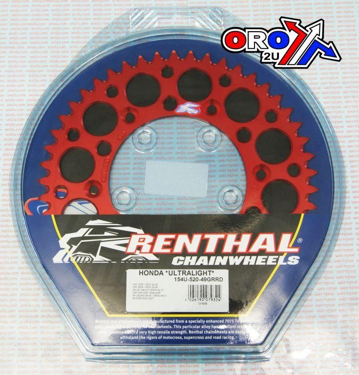 REAR SPROCKET ALLOY RENTHAL, ULTRALITE 154U-520-49GRRD RED, 154U-520-49GRRD - Image 4