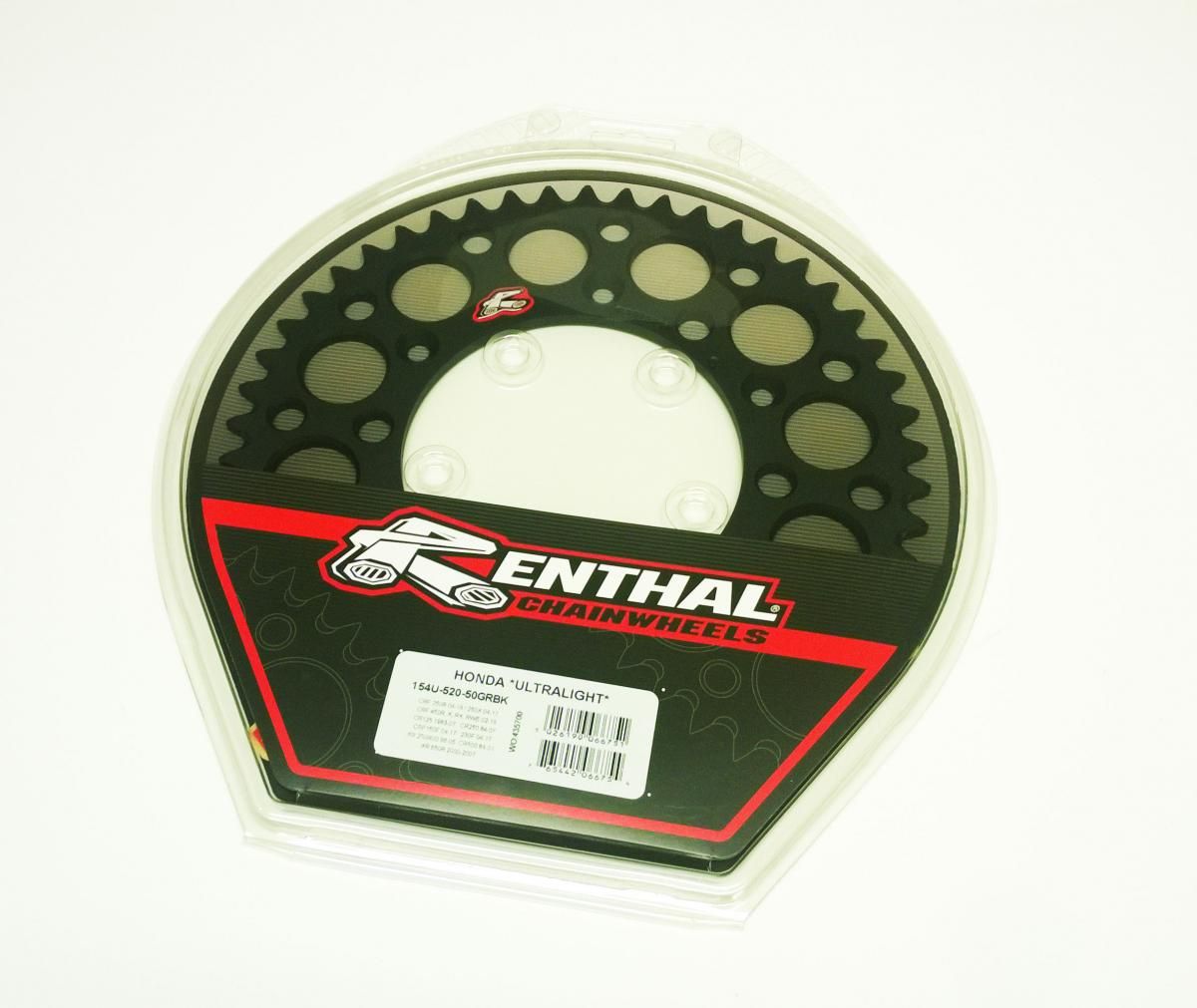 REAR SPROCKET ALLOY RENTHAL, ULTRALITE 154U-520-50GRBK BLACK, 154U-520-50GRBK - Image 2