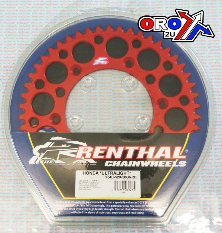 REAR SPROCKET ALLOY RENTHAL, ULTRALITE 154U-520-50GRRD RED, 154U-520-50GRRD - Image 2