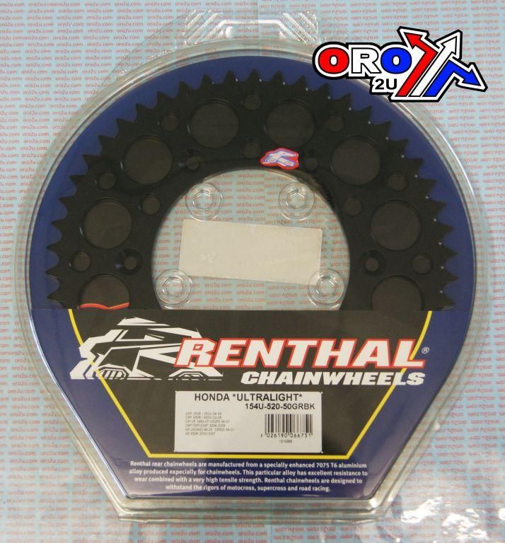 REAR SPROCKET ALLOY RENTHAL, ULTRALITE 154U-520-50GRBK BLACK, 154U-520-50GRBK - Image 3