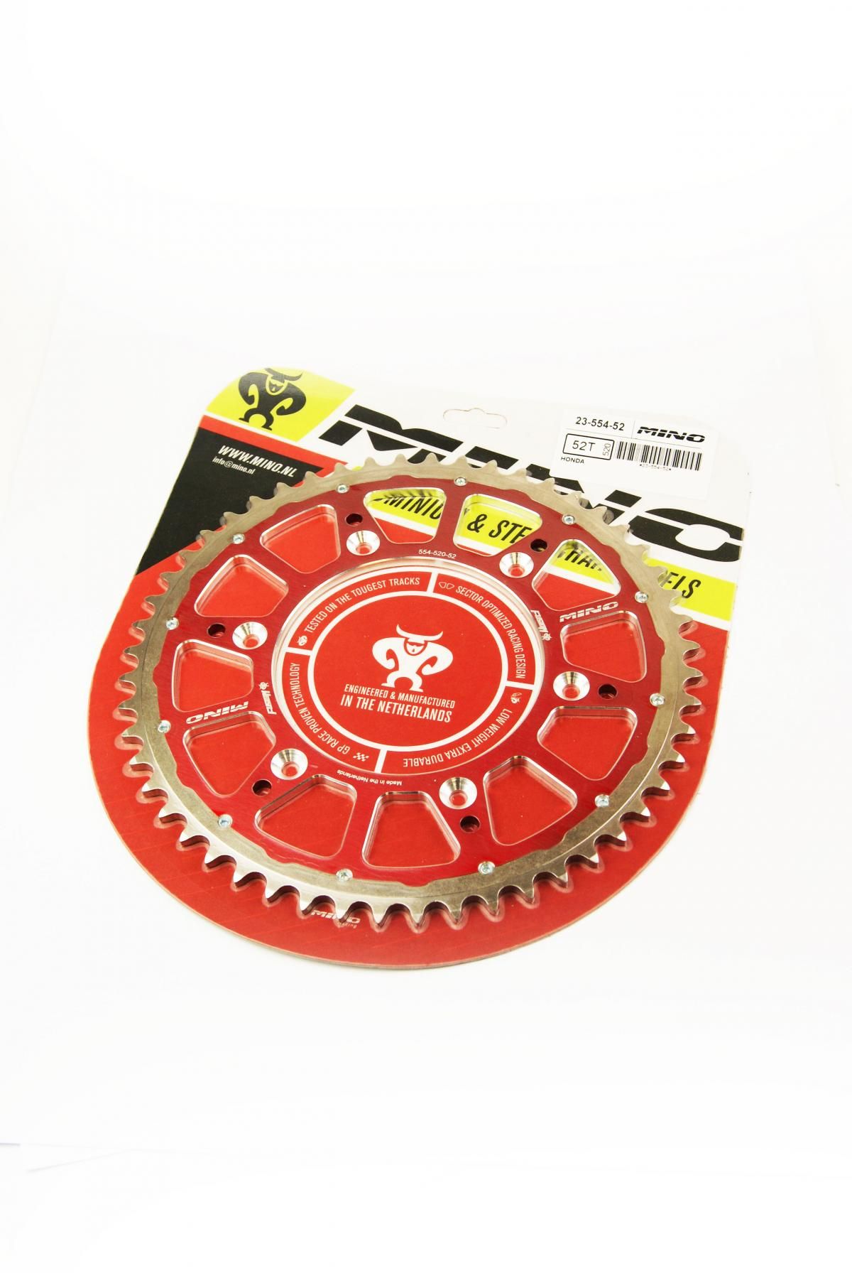 MINO REAR SPROCKET FUSION 2-RING, 23-554-52 RED STEEL/ALLOY