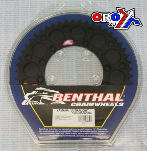 REAR SPROCKET ALLOY RENTHAL, ULTRALITE 150U-520-50GBBK BLACK