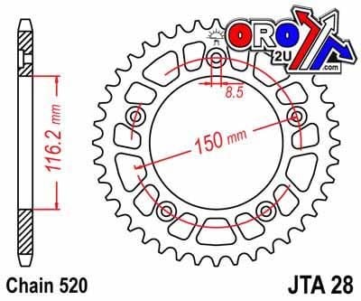 REAR SPROCKET ALLOY JTA28.44, 7075-T6 Aluminium Alloy