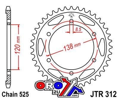 REAR SPROCKET JTR312.38 STEEL, HONDA ROAD JT CHAIN 525
