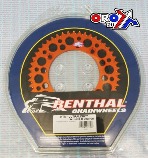 REAR SPROCKET ALLOY RENTHAL, ULTRALITE 441U-428-46GPOR ORANGE, 441U-428-46GPOR