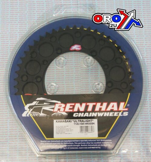 REAR SPROCKET ALLOY RENTHAL, ULTRALITE 112U-520-49GEBK BLACK, 112U-520-49GEBK