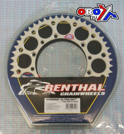 REAR SPROCKET ALLOY RENTHAL, ULTRALITE 112U-520-51GESI SILVER