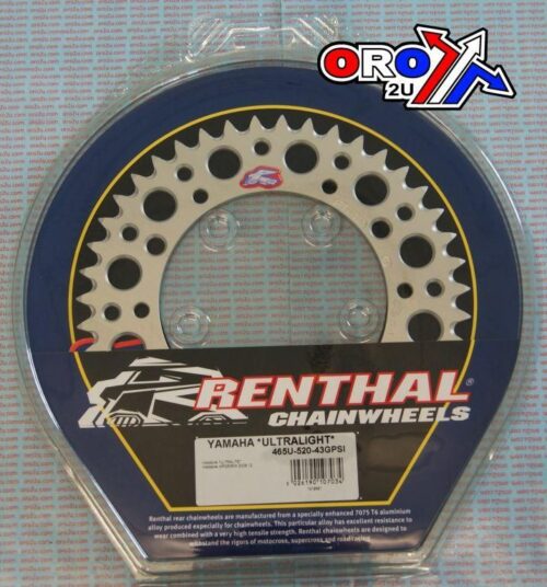REAR SPROCKET RENTHAL YA, ULTRALITE 465U-520-43GPSI SILVER, 465U-520-43GPSI