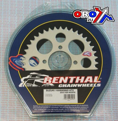 REAR SPROCKET RENTHAL ATV, ULTRALITE 203U-520-40GPSI SILVER, 203U-520-40GPSI