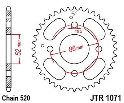 REAR SPROCKET JTR1071.31 JT, JT STEEL 520 KYMCO 50/150