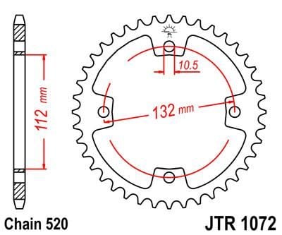 REAR SPROCKET JTR1072.38 JT, 520 CHAIN,KYMCO 250cc