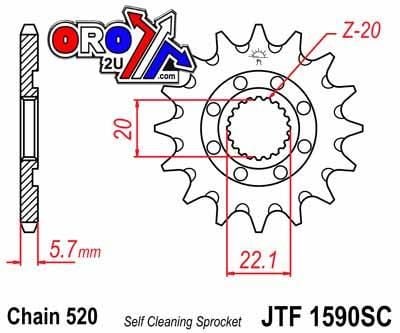 FRONT SPROCKET JTF1590.14SC JT, Lightweight Self-Cleaning