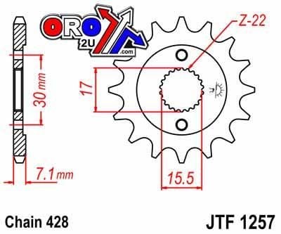 FRONT SPROCKET JTF1257.15 428, CR80/CR85 428 Chain Conversion