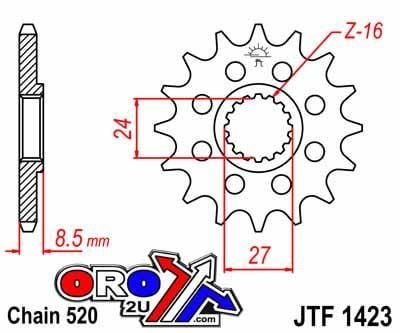 FRONT SPROCKET JTF1423.15 JT, GSX-R1 520 Chain Conversion