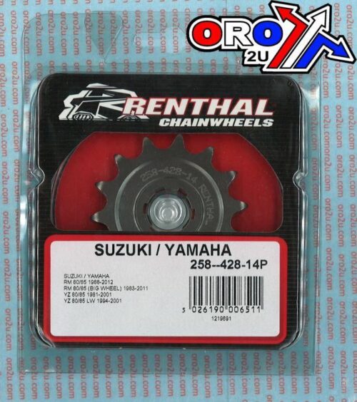 FRONT SPROCKET RENTHAL 258, SUZUKI/YAMAHA 258–428-14P, 258–428-14P