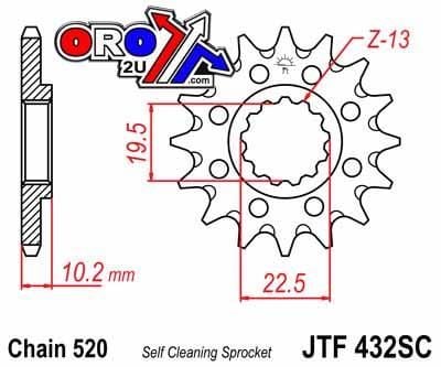 FRONT SPROCKET JTF432.13SC JT, Lightweight Self-Cleaning - Image 2