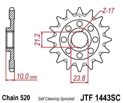 FRONT SPROCKET JTF1443.13SC JT, Self-Cleaning