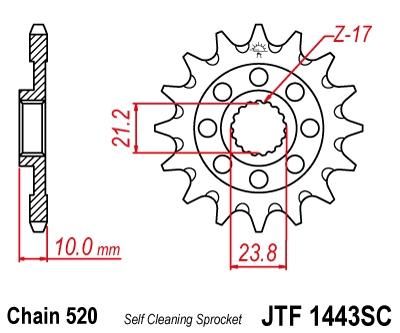 FRONT SPROCKET JTF1443.14SC JT, Self-Cleaning