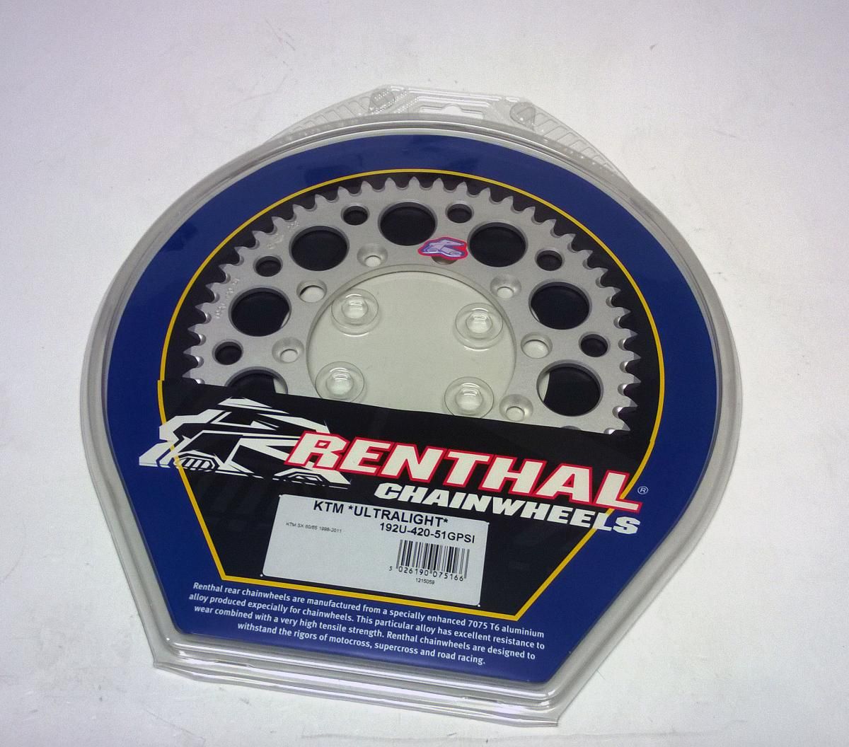 REAR SPROCKET ALLOY RENTHAL, ULTRALITE 192U-420-51GPSI SILVER