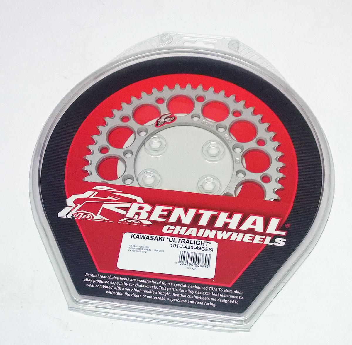 REAR SPROCKET ALLOY RENTHAL, SILVER ULTRALITE 191U-420-49GESI