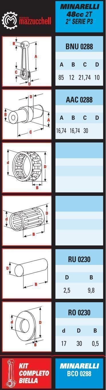 CONNECTING ROD MINARELI 50, BCO0288 16.7PIN (0288) BOC0288