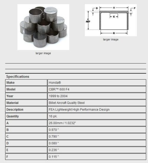 TAPPET CAP SET/16 CBR600, KIBBLEWHITE 30-30019, ROAD, MC