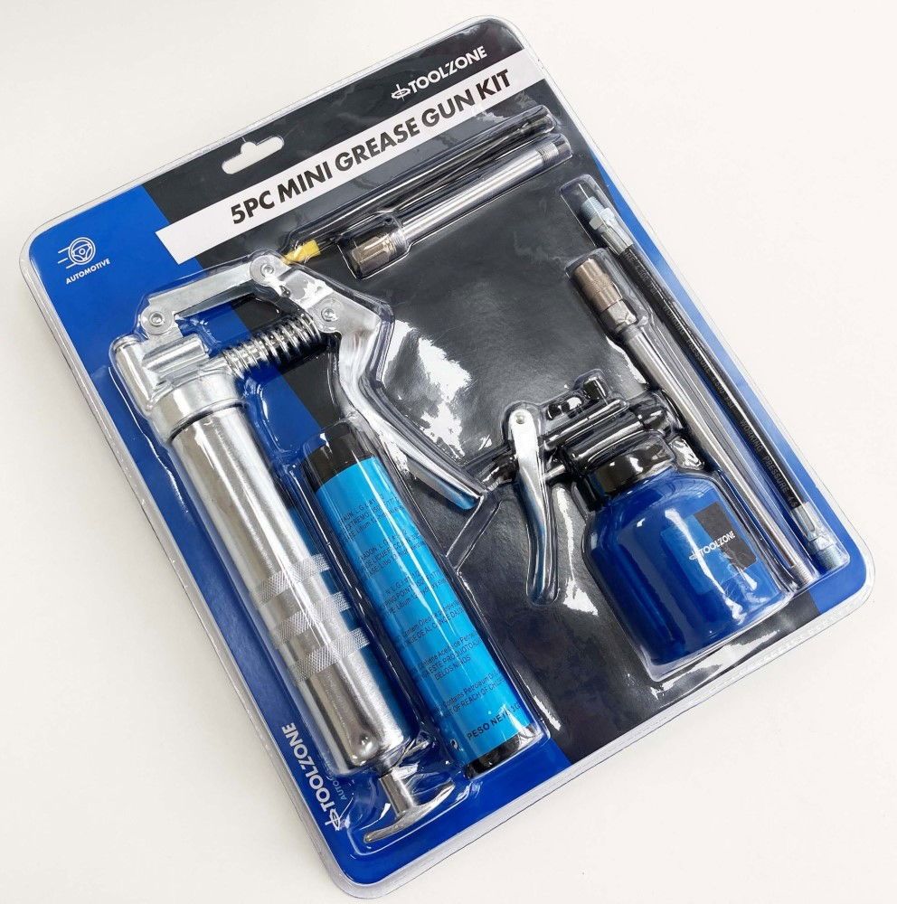 MINI GREASE GUN KIT 5pc PISTOL TYPE WITH FIXED AND FLEXIBLE NOZZLE - TOOLZONE KDPAU370 - Image 4