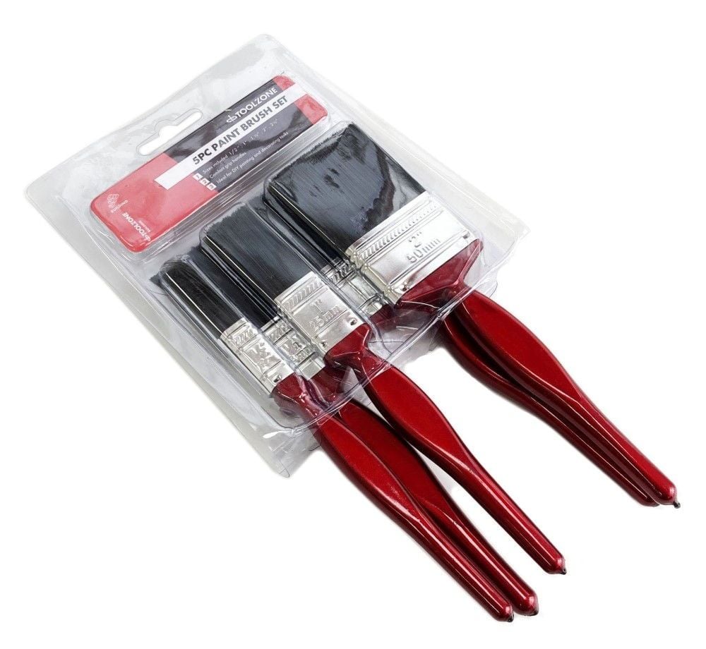 PAINT BRUSH SET 5PC RED HANDLE ASSORTED SIZES - TOOLZONE KDPDC187