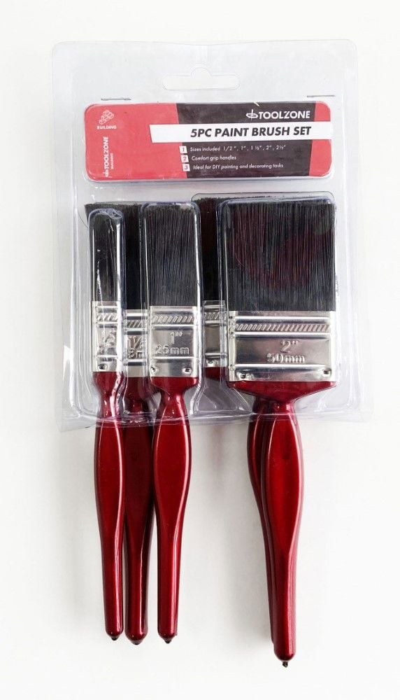 PAINT BRUSH SET 5PC RED HANDLE ASSORTED SIZES - TOOLZONE KDPDC187 - Image 4